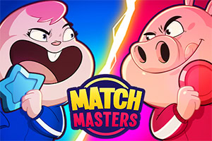 파란 옷을 입은 캐릭터와 빨간 옷을 입은 돼지 캐릭터가 서로를 바라보며 대결하는 장면