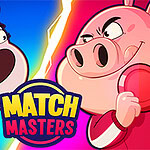 파란 옷을 입은 캐릭터와 빨간 옷을 입은 돼지 캐릭터가 서로를 바라보며 대결하는 장면