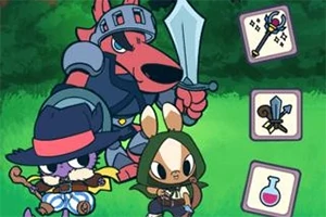 세 개의 귀여운 동물 캐릭터가 무기를 들고 서 있는 모습