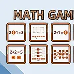여덟 개의 수학 문제 아이콘과 MATH GAMES라는 텍스트가 포함된 이미지