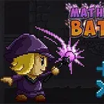 마법사 복장을 한 캐릭터가 마법 지팡이를 들고 있는 픽셀 아트 이미지와 수학 기호들