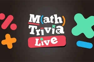 어두운 배경에 다양한 색상의 기호와 Math Trivia Live라는 텍스트가 있는 이미지