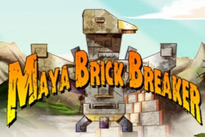산과 하늘을 배경으로 돌로 쌓은 토템 기둥 앞에 ‘Maya Brick Breaker’라는 큰 글자가 있는 일러스트
