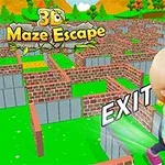 금발 캐릭터가 벽돌 미로 앞에 있으며 EXIT라는 텍스트가 표시된 화면