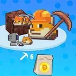 작업용 헬멧을 쓴 픽셀 아트 햄스터가 곡괭이를 들고 있으며, 작은 컴퓨터와 동전 아이콘이 함께 있는 이미지