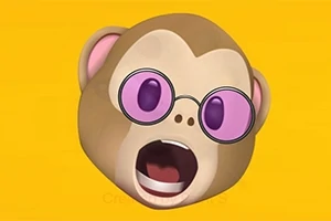 보라색 안경을 쓴 깜짝 놀란 원숭이 얼굴 아이콘