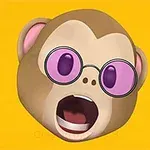 보라색 안경을 쓴 깜짝 놀란 원숭이 얼굴 아이콘