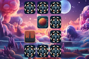 우주 배경에 카드가 배열된 모습