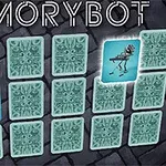 기억력 게임의 카드 배열과 뒤집힌 카드에 드러난 로봇 이미지