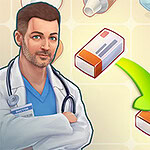 의사가 등장하는 배경에 약 상자의 퍼즐 이미지