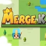 블록 스타일 캐릭터 두 명과 여러 나무가 있는 배경 위에 MERGE KILL 글자가 중앙에 배치되어 있습니다