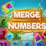 밝은 색상의 숫자 블록과 MERGE NUMBERS라는 텍스트가 나무 판자 위에 표시된 이미지