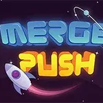 우주를 배경으로 한 MERGE PUSH라는 텍스트와 함께 작은 로켓이 있는 이미지