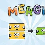 MERGIS라는 알록달록한 글자 위에 두 개의 노란색 숫자 2 블록이 합쳐져서 하나의 초록색 숫자 3 블록이 되는 이미지