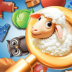 금색 열쇠 구멍 안에 양 머리가 있으며, 주변에 올빼미, 양배추, 빵, 꿀벌 등의 아이콘이 흩어져 있다