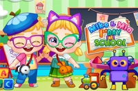 마이크와 미아는 첫 등교일에 매우 신이 났어요