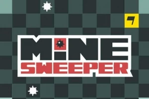 체크무늬 배경 위에 MINE SWEEPER라는 글자와 폭탄 아이콘이 있고, 오른쪽 상단에 숫자 7이 있는 이미지