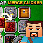 게임 스타일의 캐릭터와 손 모양이 있는 타일 매칭 화면