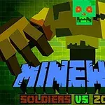 녹색 좀비 캐릭터와 MINEWAR라는 파란색 텍스트가 나와 있는 이미지