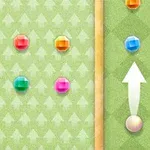 녹색 배경에 다채로운 보석들과 하얀 화살표가 그려진 그림