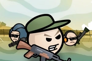 군인 복장을 한 세 명의 만화 캐릭터가 무기를 들고 긴장된 표정을 하고 있는 모습