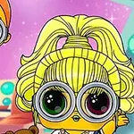 다채로운 옷을 입고 커다란 눈을 가진 두 명의 만화 캐릭터가 실내에 서 있다