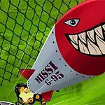 붉은색 코를 가진 웃는 미사일이 녹색 배경 앞에 있으며, 미사일에는 MISSY G-95라는 글자가 적혀 있다