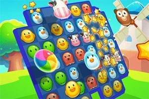 파란색 배경에 다양한 동물 얼굴 모양의 알록달록한 아이콘들로 구성된 퍼즐 보드