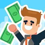 만화 스타일의 남자가 돈을 들고 환하게 웃고 있는 모습