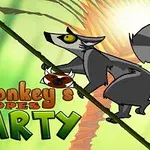 원숭이가 밧줄을 잡고 정글에서 움직이는 장면의 일러스트레이션