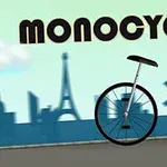 멀리 에펠탑과 풍차가 있는 도시의 실루엣을 배경으로 외바퀴 자전거와 MONOCYCLE이라는 글자가 있는 이미지