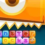 알록달록한 블록들이 나열되어 있고 위에는 거대한 괴물의 얼굴이 나타나 있는 이미지