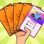 여러 장의 카드가 손에 들려 있고, 그 중 한 장은 보라색 테두리와 차량 이미지가 있는 디자인이다