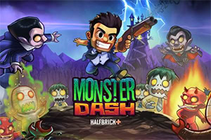 만화 스타일의 용감한 남자가 샷건을 들고 여러 몬스터와 함께 어두운 배경을 배경으로 서 있는 모습