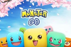 알록달록한 몬스터 캐릭터들이 웃고 있는 모습과 벚꽃 배경이 있는 이미지