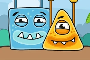 파란색 사각형 캐릭터와 노란색 삼각형 캐릭터가 나란히 서 있는 모습