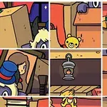 장난감 상자와 기차, 축구공, 기타, 인형이 놓여 있는 다채로운 방