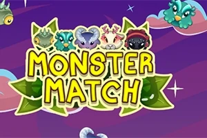 귀여운 몬스터들과 MONSTER MATCH라는 글자가 있는 보라색 배경 이미지
