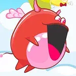 날개가 달린 빨간 물고기가 하늘을 날고 있는 모습