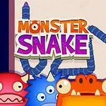 다양한 표정의 몬스터들이 배경에 있는 뱀 일러스트와 함께 중앙에 MONSTER SNAKE라는 텍스트가 있는 이미지