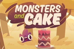 보라색 몬스터와 케이크가 있는 삽화로, MONSTERS and CAKE라는 글자가 상단에 위치함