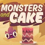 보라색 몬스터와 케이크가 있는 삽화로, MONSTERS and CAKE라는 글자가 상단에 위치함