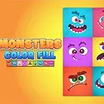 다양한 표정을 가진 아홉 개의 귀여운 몬스터 얼굴이 색색의 사각형에 배치되어 있음