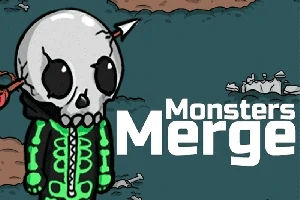 해골 모양 헬멧을 쓴 캐릭터와 Monsters Merge라는 텍스트가 있는 이미지