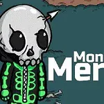 해골 모양 헬멧을 쓴 캐릭터와 Monsters Merge라는 텍스트가 있는 이미지
