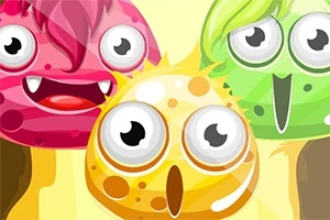 세 마리의 색색깔 몬스터 캐릭터가 큰 눈을 뜨고 있는 모습