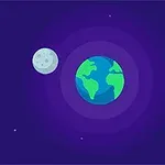 지구와 달이 별이 있는 우주 배경에 떠 있는 모습