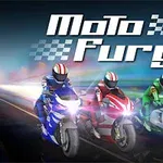 세 대의 오토바이가 빠르게 도로를 달리며 상단에는 Moto Fury라는 텍스트가 있는 이미지
