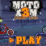 마녀가 탄 오토바이와 호박 머리 라이더가 해골 모양 오토바이를 타고 있는 할로윈 테마의 일러스트