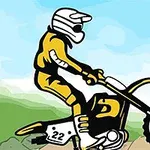 오토바이를 타고 있는 노란색 복장의 헬멧을 쓴 사람의 만화 이미지